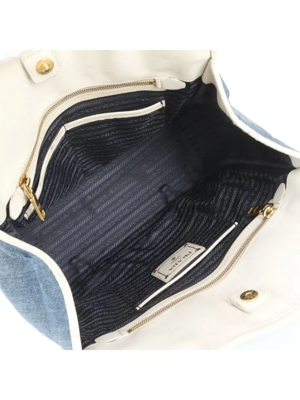 Prada Saffiano Leather Denim Triangle Logo Tote Shoulder Hand